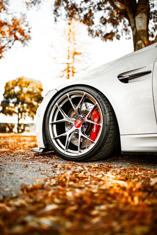 Close-up of a Wheel of a Sports Car 