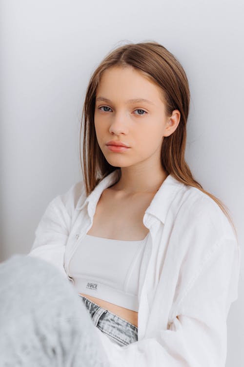 Teenager Girl Posing in White Clothes