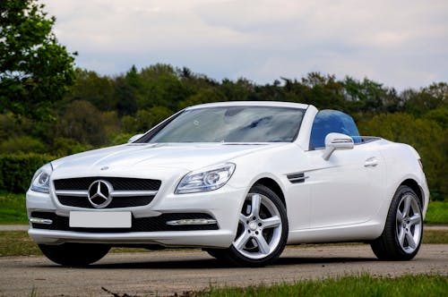 Free View of a White Mercedes-Benz SLK 250 Stock Photo