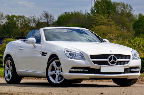 Free View of a White Mercedes-Benz SLK 250 Stock Photo