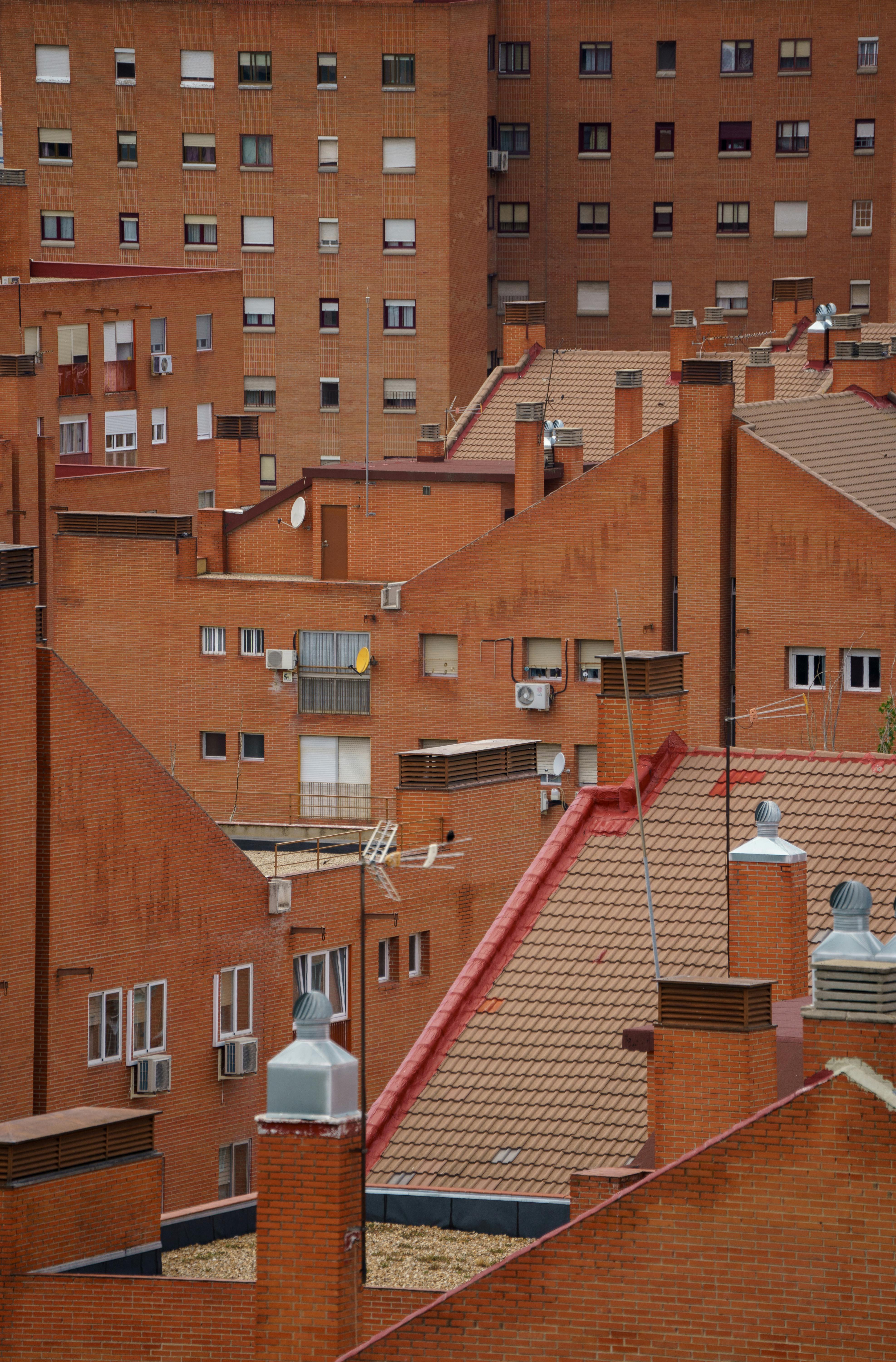 orange residential buildings in madrid spain