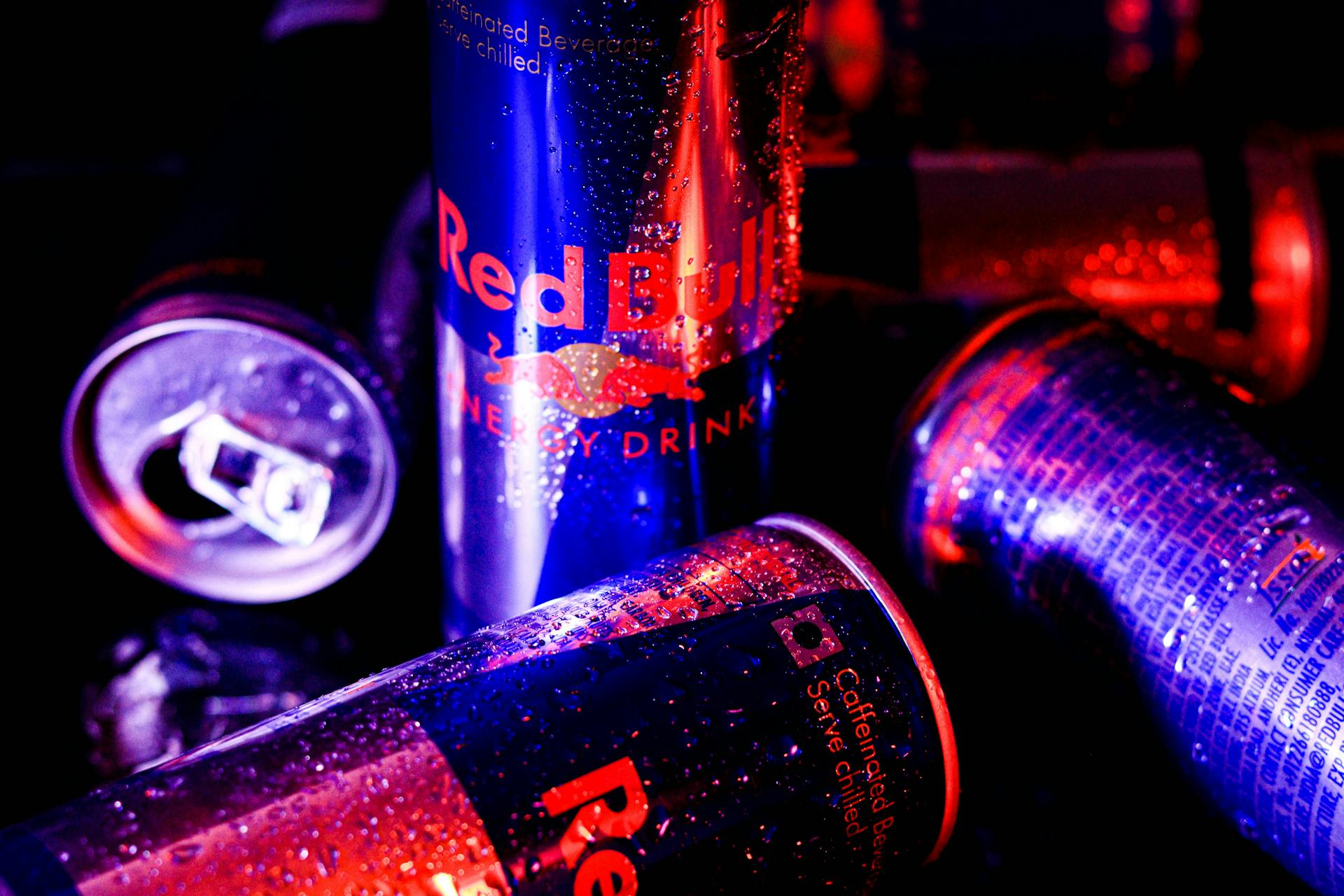 Close up of Red Bull Cans