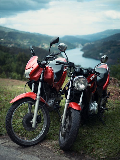 Red Motorbikes on Hill