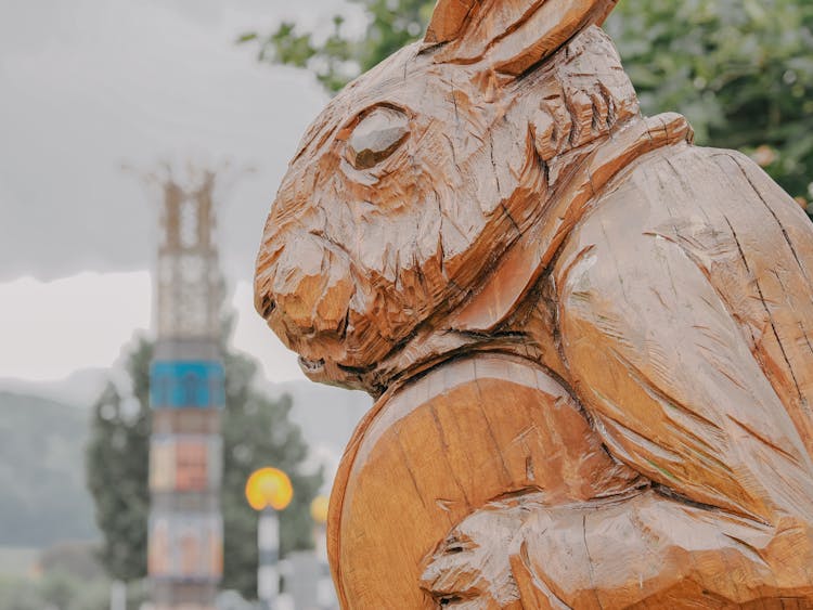 Wooden White Rabbit From Alice In Wonderland Sculpture