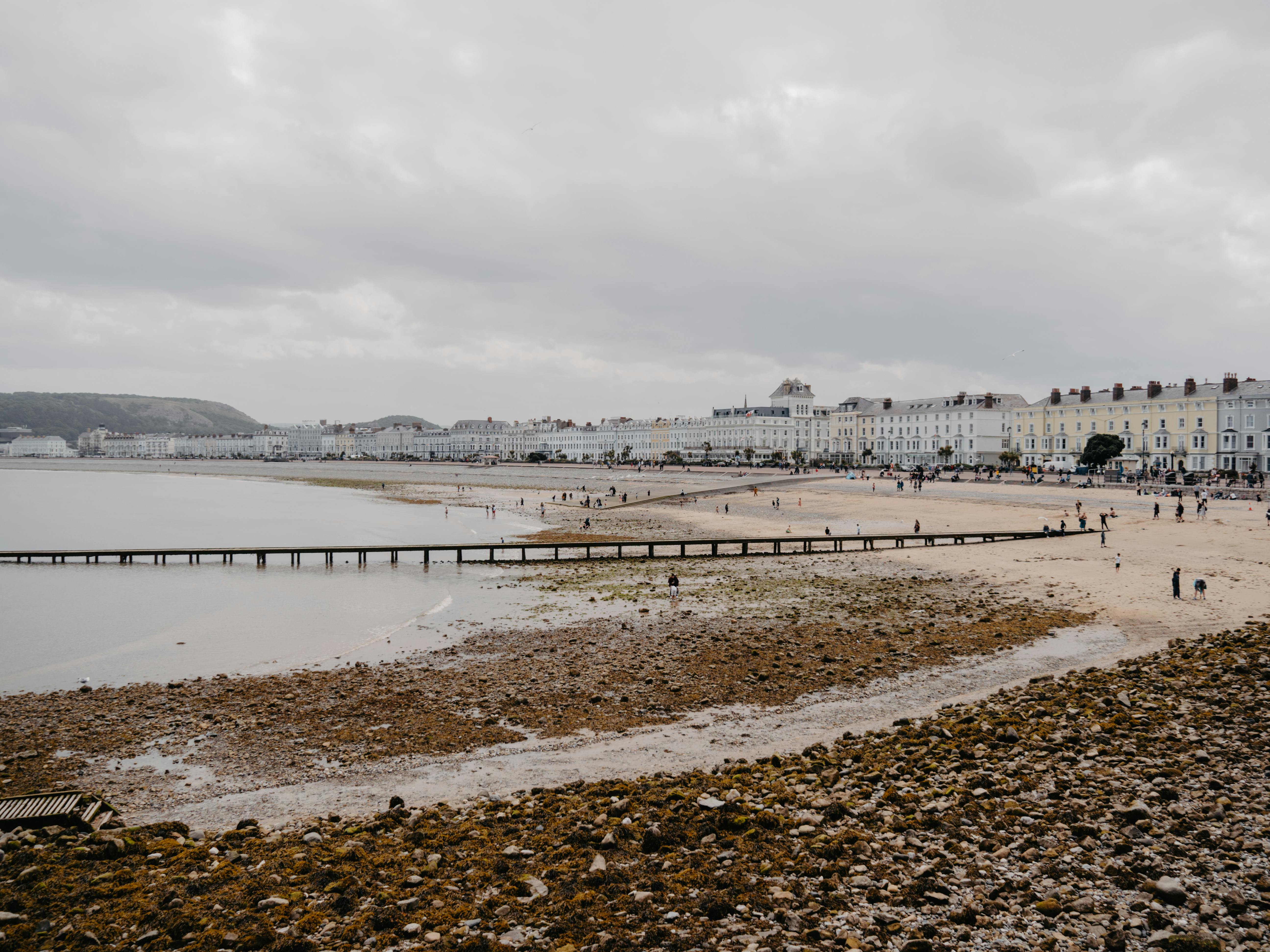 A picturesque view of the Llandudno beachfront in Wales with the town's iconic architecture and coastline.