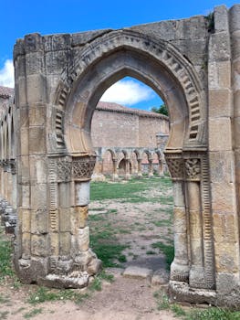 Explore the medieval arches at the Monastery of San Juan de Duero, Soria, Spain.