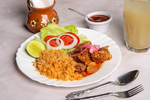 Mexican Rice with Meat and a Vegetable Salad