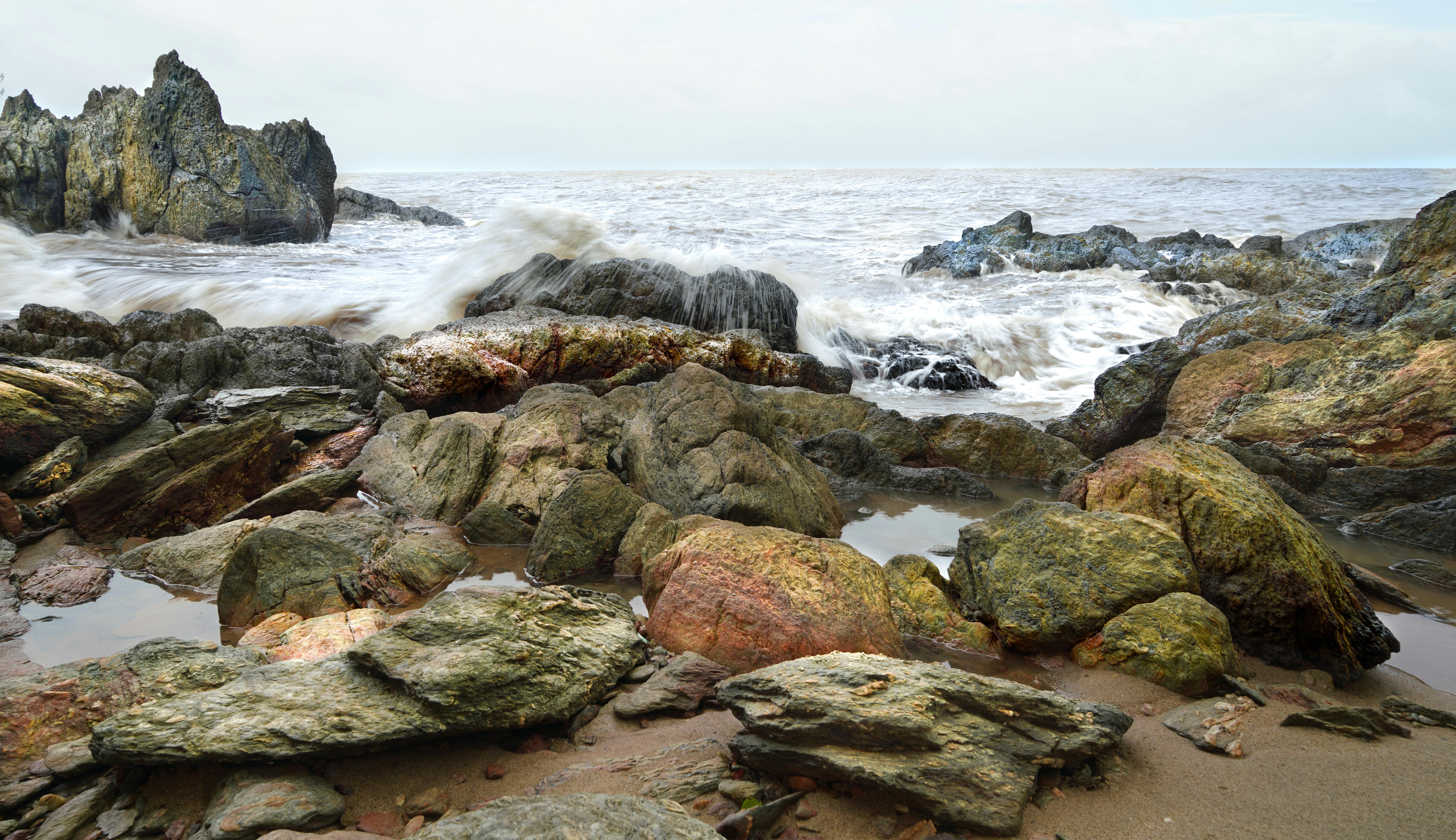 Free stock photo of Beach rocks waves