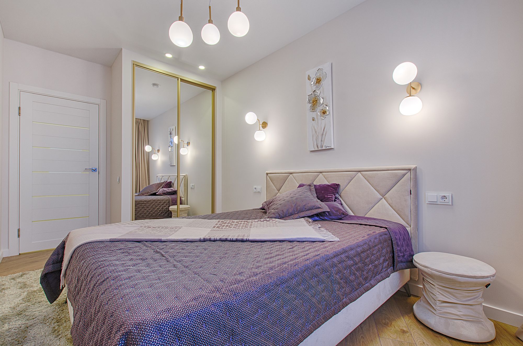 Atmospheric luxury suite interior at evening with warm lighting