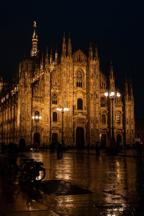Illuminated Milan Cathedral at Night