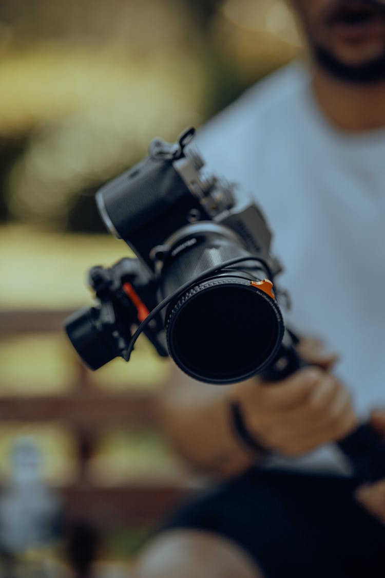 Camera With A Large Lens With A Filter On The Gimbal