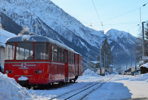 Narrow Gauge Railway Train at a Station in the French Alps