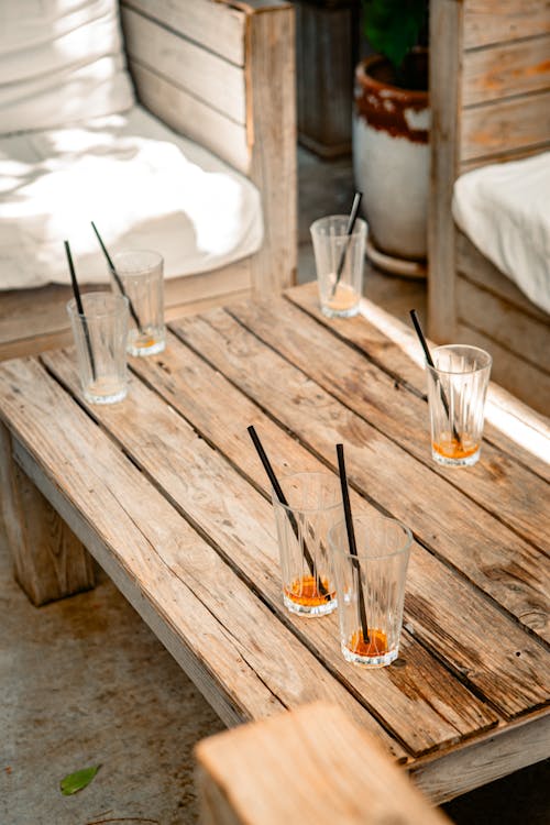 Glasses with Straws on Table