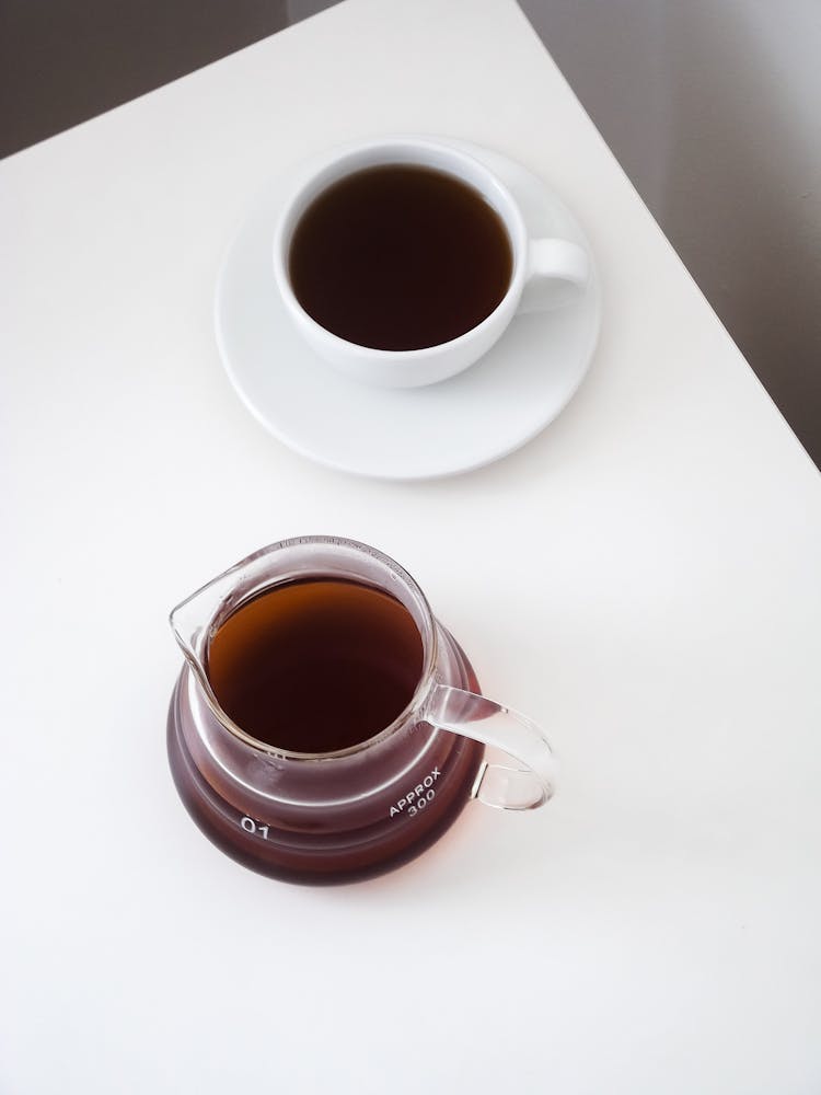 A Cup Of A Tea And A Teapot On The Table 