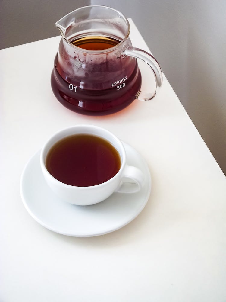 A Cup Of A Tea And A Teapot On The Table 