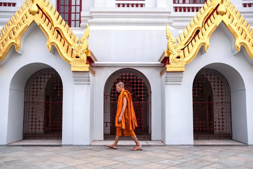 Buddhist Monk Walking by the Temple