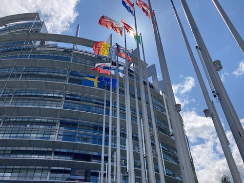 Parliament of European Union with national flags