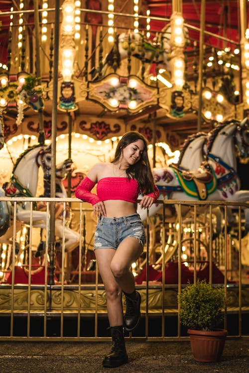 Woman Posing in a Funfair