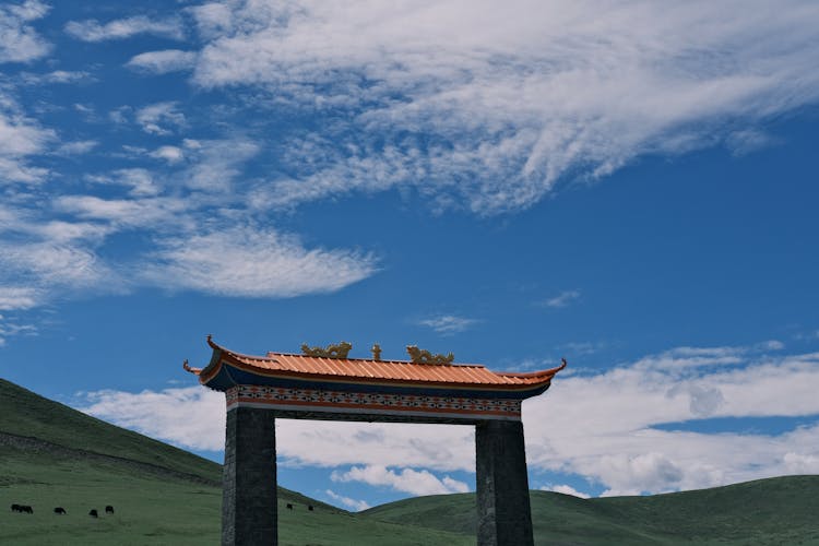 Traditional Buddhist Gates Installed In A Mountain Valley