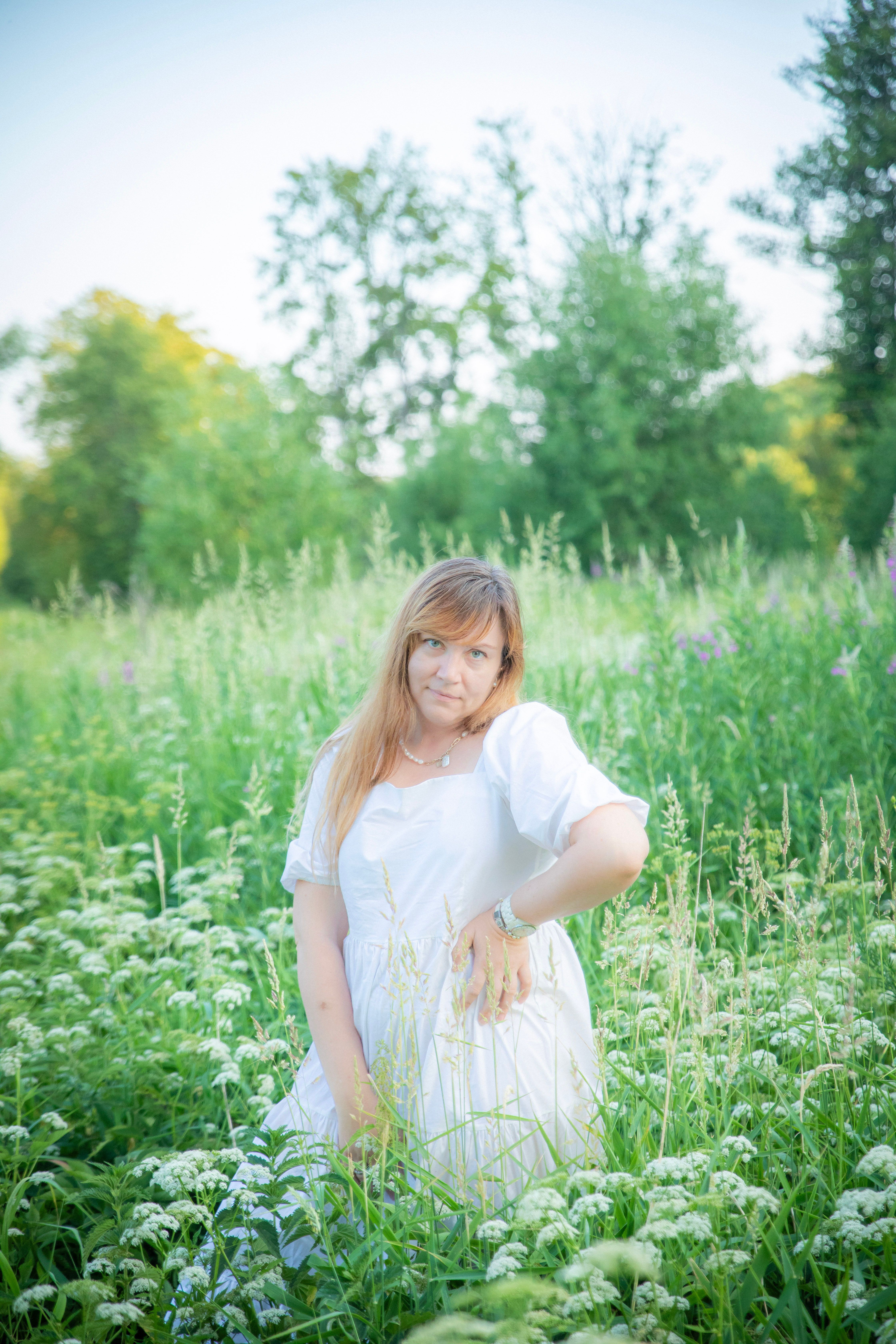 Woman in White Dress on Meadow · Free Stock Photo