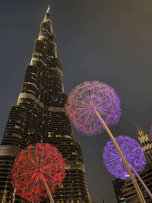 Fireworks over Burj Khalifa at Night