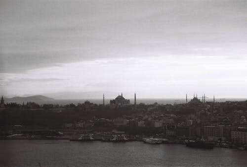 Sea Coast of Istanbul in Black and White