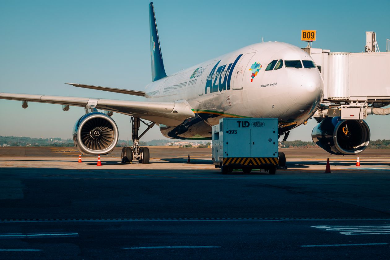 Freighter airplane standing on the runway before loading