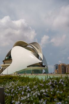 Stunning view of the Queen Sofia Palace of Arts, a modern architectural marvel in Valencia.