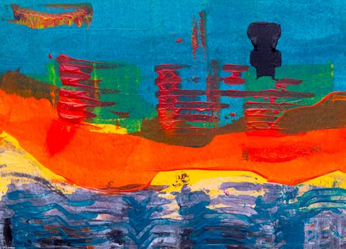 Lukisan Abstrak Biru, Merah Dan Kuning