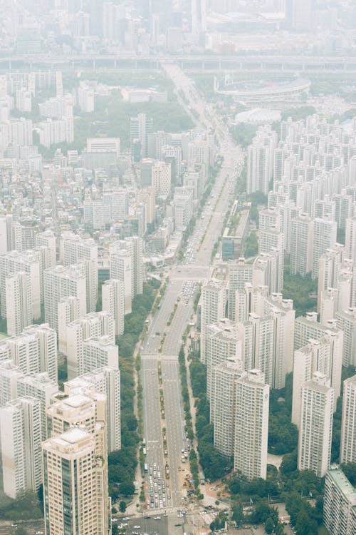 Aerial View of Modern Apartment Buildings in City 