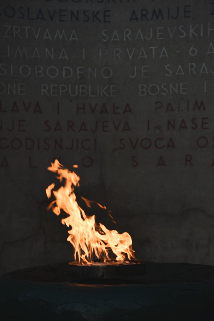 Eternal Flame Burning At WWII Memorial In Sarajevo, Bosnia And Herzegovina