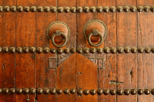 Brass Handles on Wooden Door