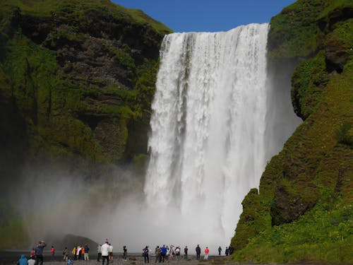 Tourists Under the Waterfall Skógafoss