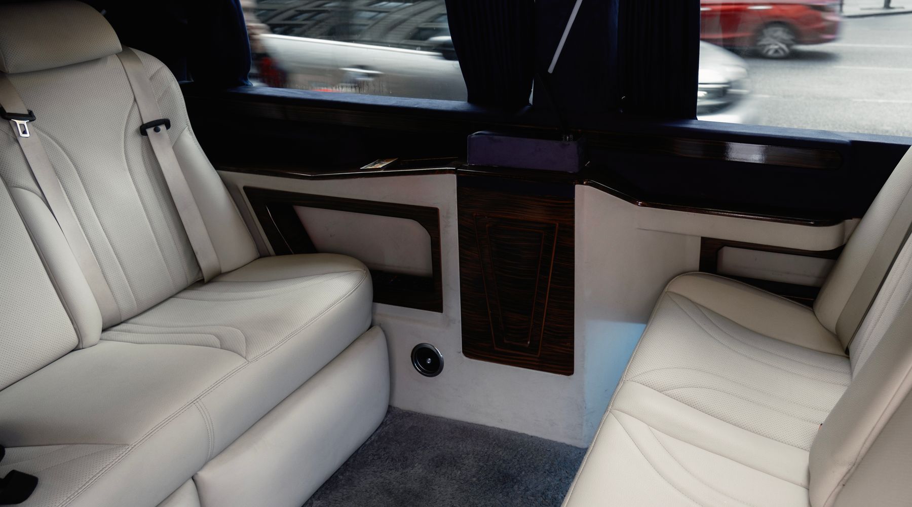 Interior of a luxury chauffeured vehicle