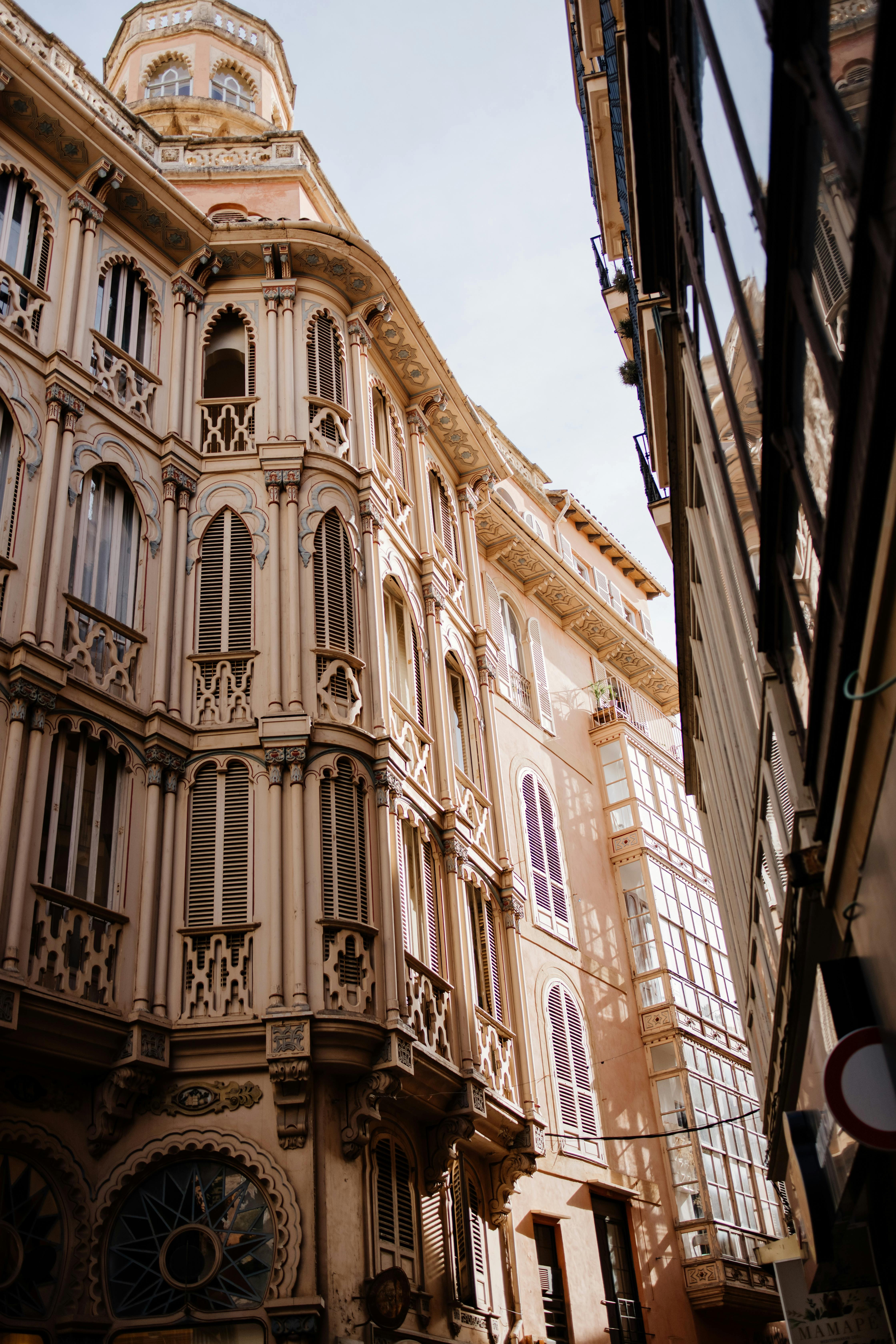 Capture of Can Corbella's stunning facade in Palma, showcasing intricate Moorish Revival architecture.