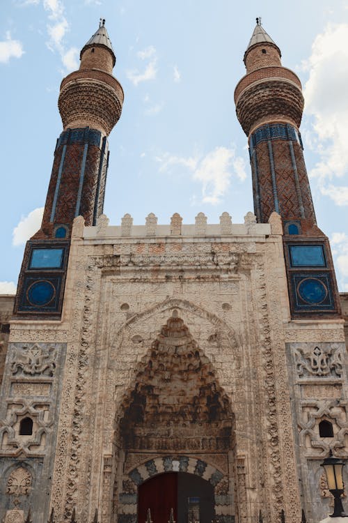Minarets over over Facade of Gok Medrese in Sivas