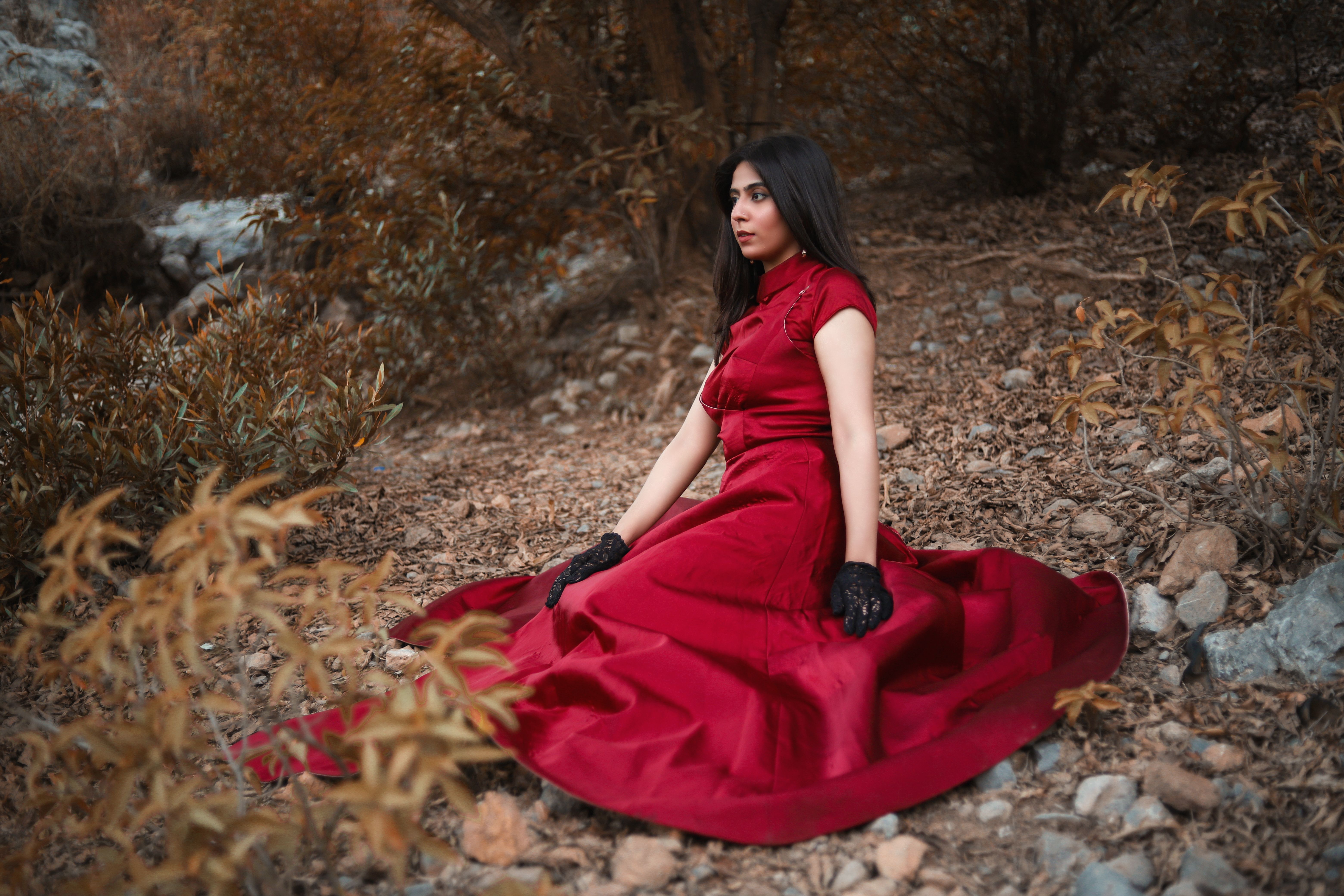 Woman in Red Dress and Gloves  Free Stock Photo