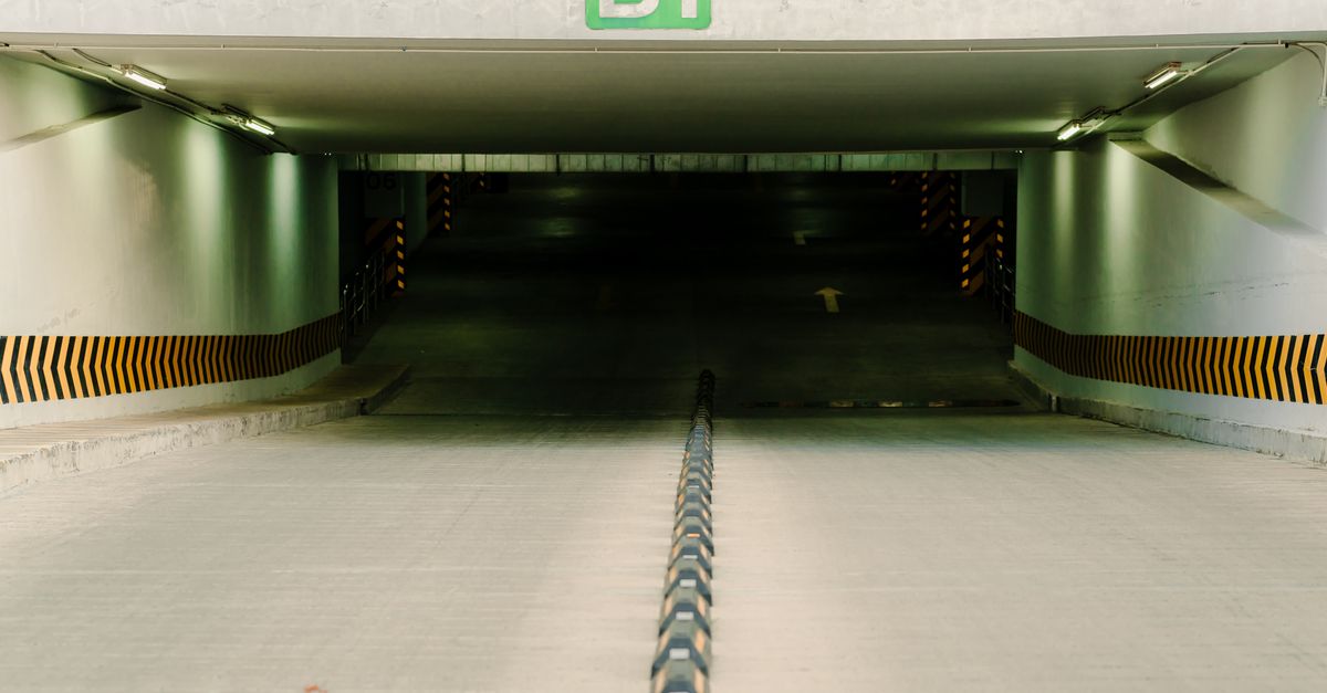 Underground condo parking garage in Toronto showing a parking spot to inspect