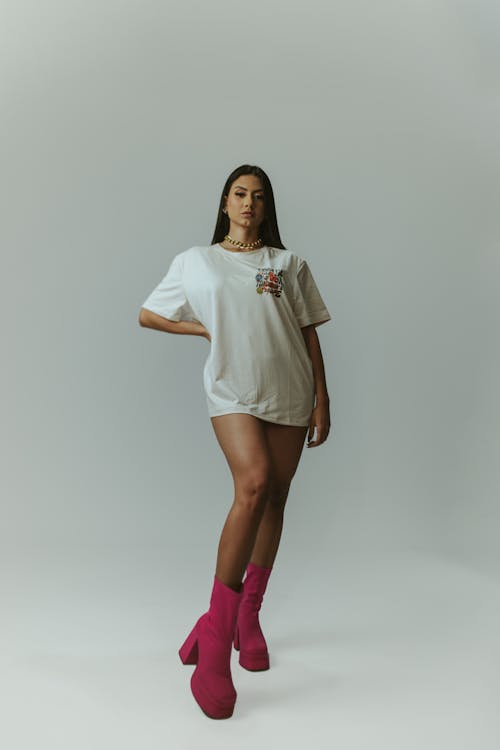 Woman in Boots and White T-shirt
