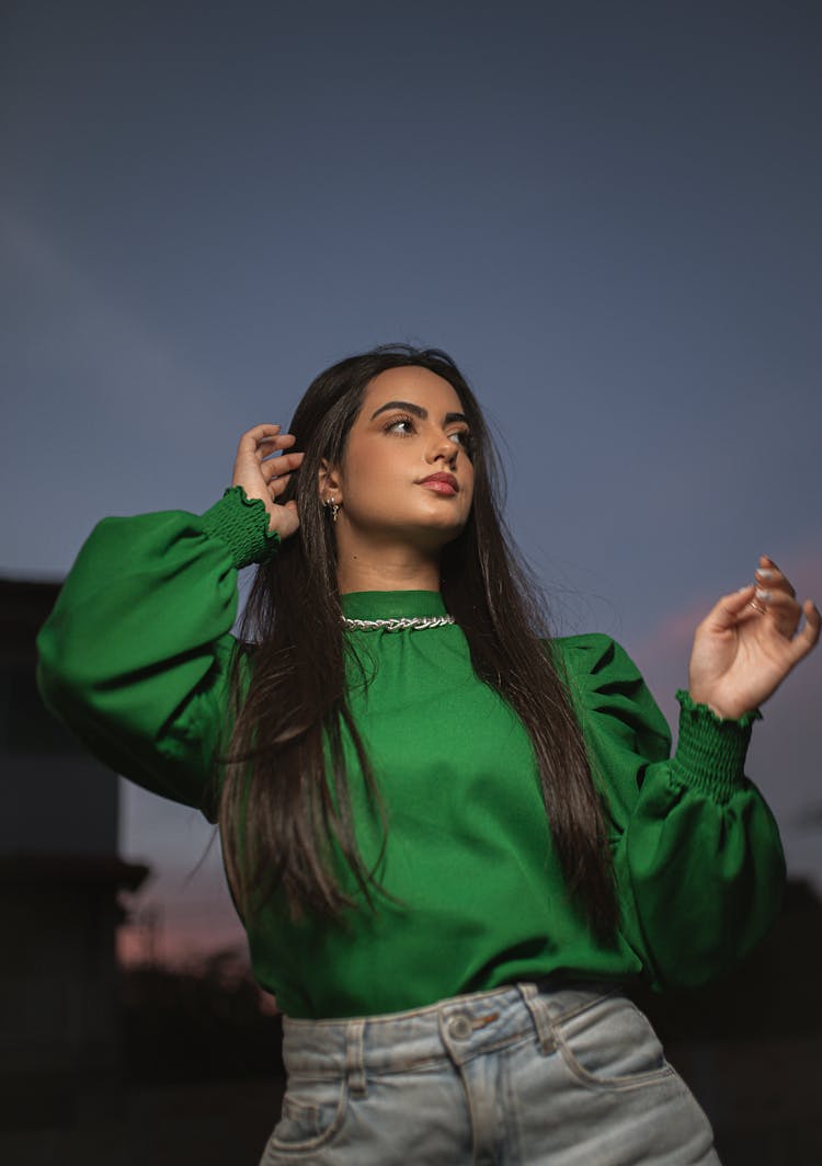 Model In Green Blouse