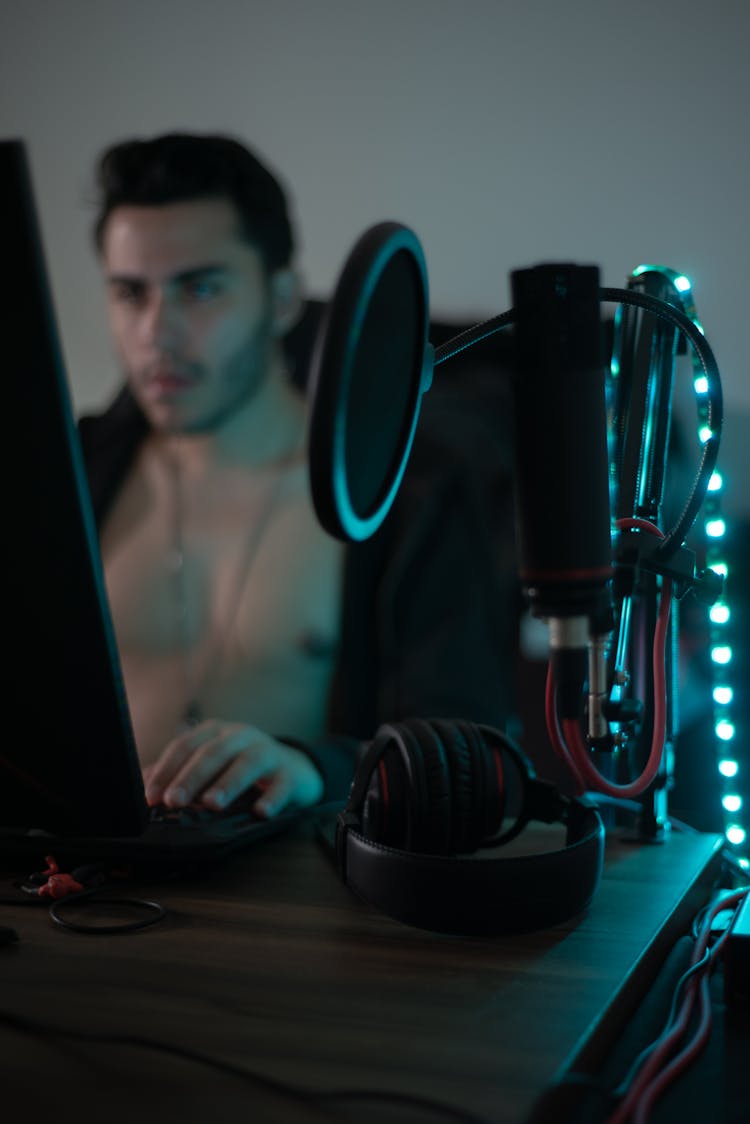 Young Man Using The Computer 