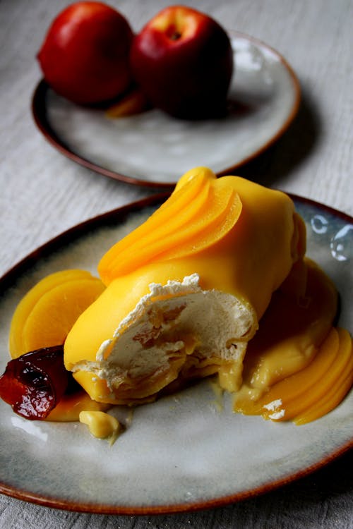 Close-up of a Mango Pancake with Cream Filling