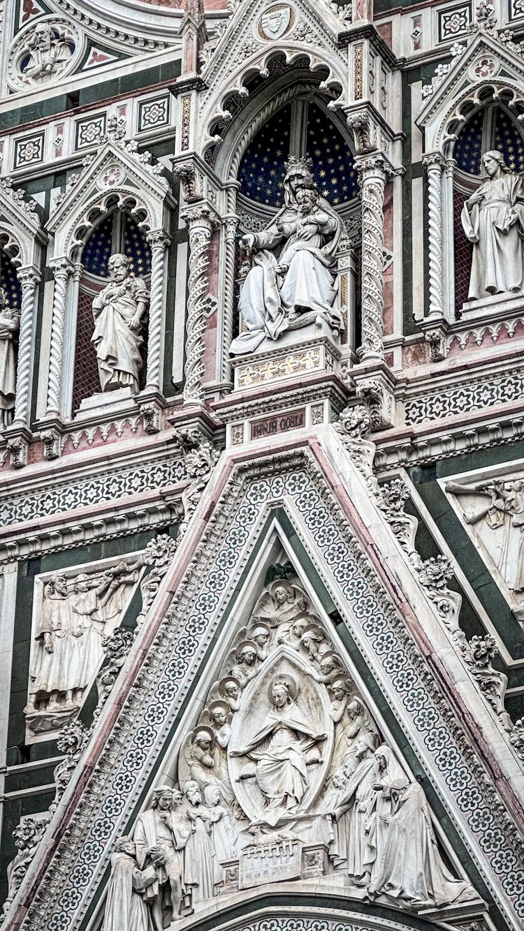 Statues On The Facade Of The Santa Maria Del Fiore Cathedral In Florence, Italy 