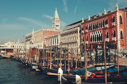 Gondolas Moored in Venice