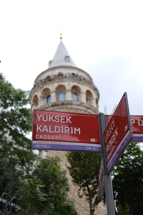 A Street sign Pole and the Galata Tower in the Background 