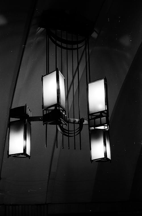 Black and White Photo of a Chandelier 