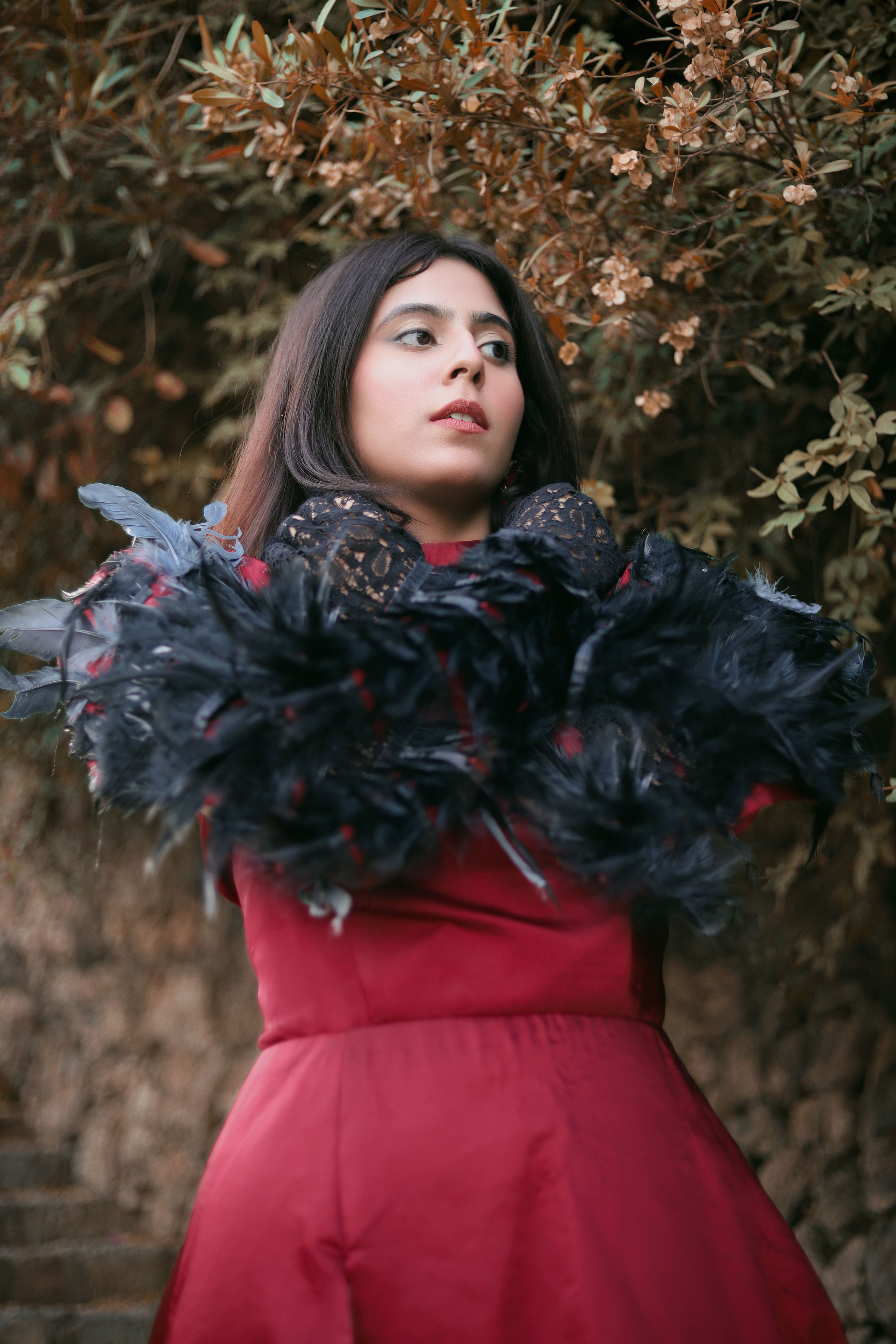 fitted lace wedding dress Scarf-Detail Strapless Gown in Scarlet Red