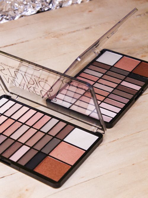 Close-up of Eyeshadow Palettes with Nude Shades 