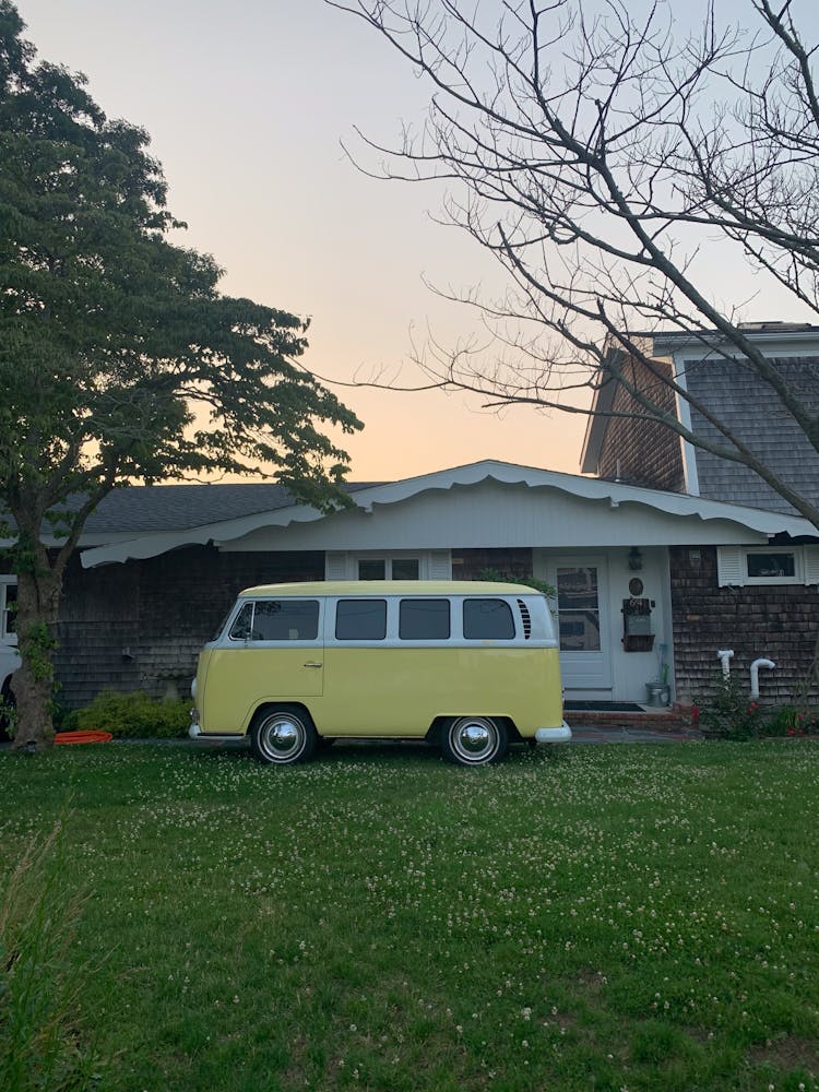 Vintage Van In House Garden