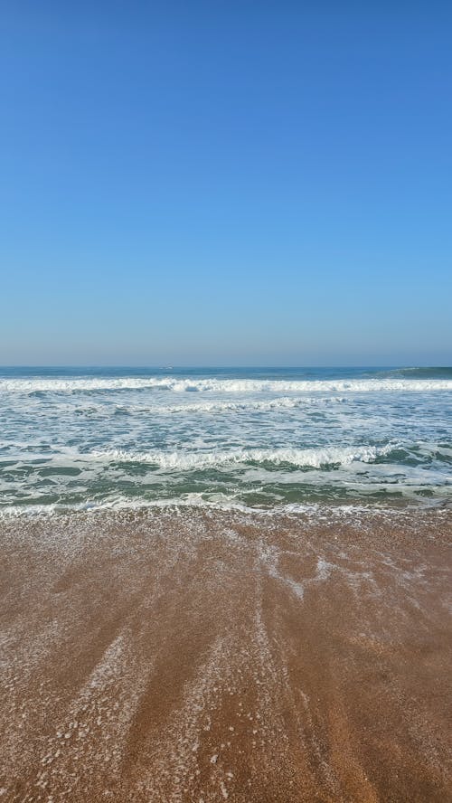 Waves Splashing on Sand Beach 